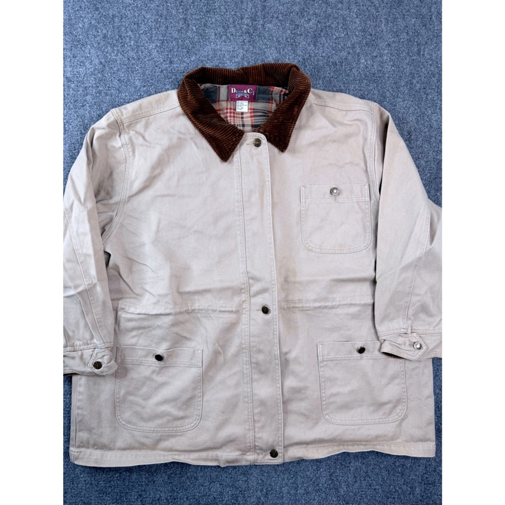Denim & Co Jeanswear Barn Jacket Tan Cotton Corduroy Collar Plaid Lined Women 3X